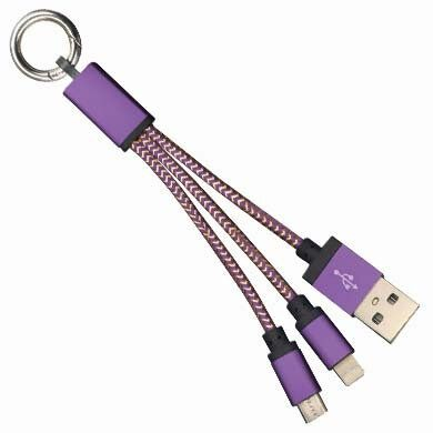 170317M Llavero con Cable USB BRobotix USB 2.0 a Micro USB/Lightning Morado