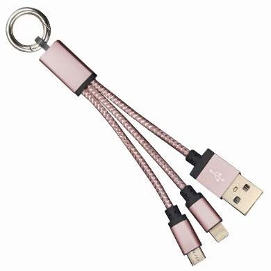170317R Llavero con Cable USB BRobotix USB 2.0 a Micro USB/Lightning Rosa