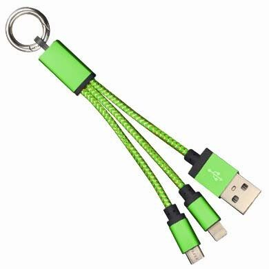 170317V Llavero con Cable USB BRobotix USB 2.0 a Micro USB/Lightning Verde