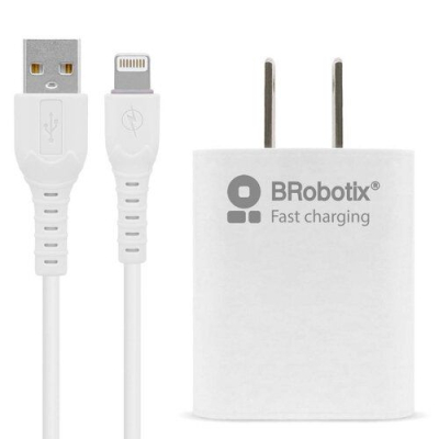 6001349 Combo Carga Rápida BRobotix Cargador USB 3.0 Cable Lightning Blanco