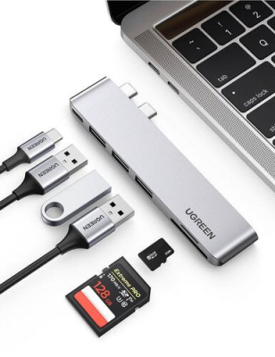60560 HUB USB UGREEN 3x USB 3.0 SD/TF Plata para MacBook Pro/Air