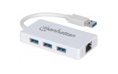 507578 Hub USB Manhattan 3 Puertos USB 3.0 1 Puerto Gigabit Ethernet Blanco